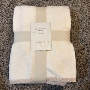 Threshold Cashmere Line Throw Blanket Ivory w/ beige edge 50”x70” NEW
